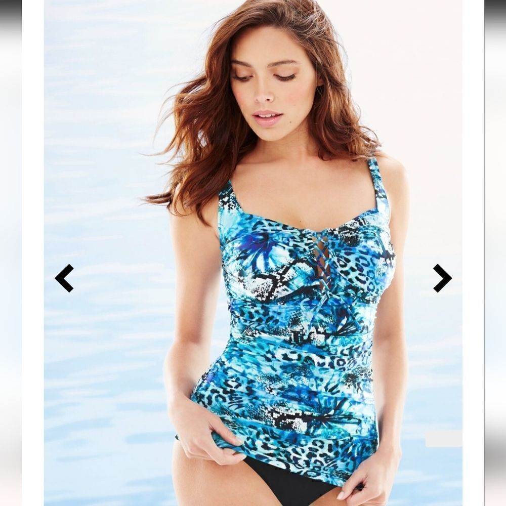 SOMA COTTEX OASIS SHADES OF BLUE ANIMAL PRINT TANKINI SWIM TOP, SIZE 12 - NEW - Picture 1 of 16
